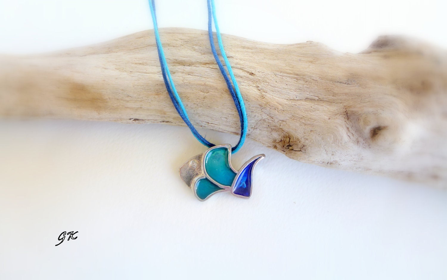 Turquoise sterling silver fish pendant, Aegean Blue Ocean Fish necklace, Summer Fashion