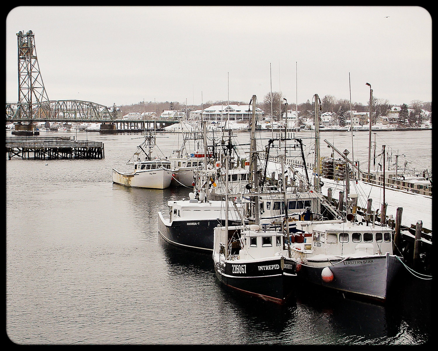 Fishing Boats Harbor Piscataqua River Portsmouth NH Memorial Bridge Dock Ocean Coastal Art, 8 x 10 Fine Art Print