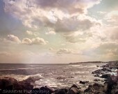 Ocean Photography Clouds Sky Sea Vintage Feel Beach Blue White Gray Grey, 8 x 10 Fine Art Print