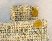 Fingerless Gloves in Varigated Browns and Tan Colors, Vintage Button