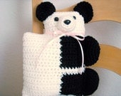 Bear Nursery Pillow Crocheted Black and White Polar Bear