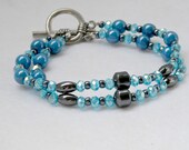 Hematite Bracelet Beaded with Blue Crystals and Hematite Double Stranded, Magnetic