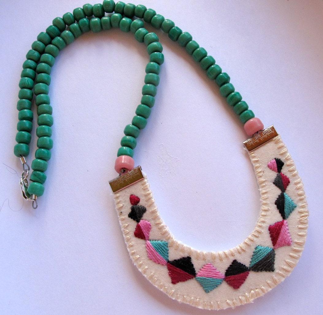 Embroidered geometric beaded necklace for Fall