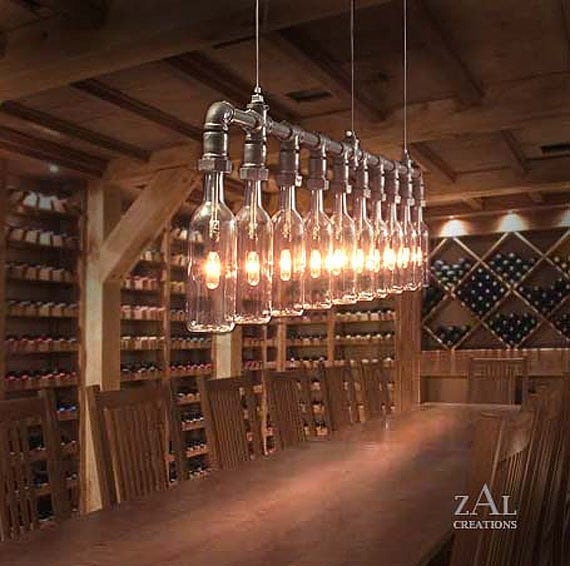Wine // Beer Bottles Suspension Lamp. Pendant Light.