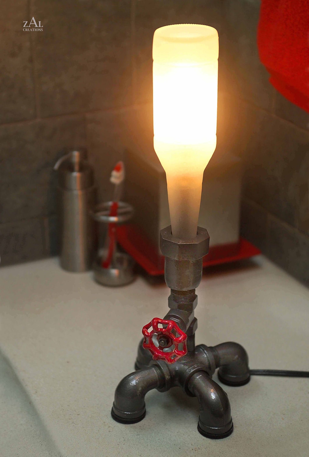 Bedside Lamp. Beer bottle, Plumbing pipe & fittings. Night light. Accent light.