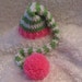 Crochet Green and White Striped with Hot Pink Trim Baby Long Tail Elf Hat - Photo Prop - made to order