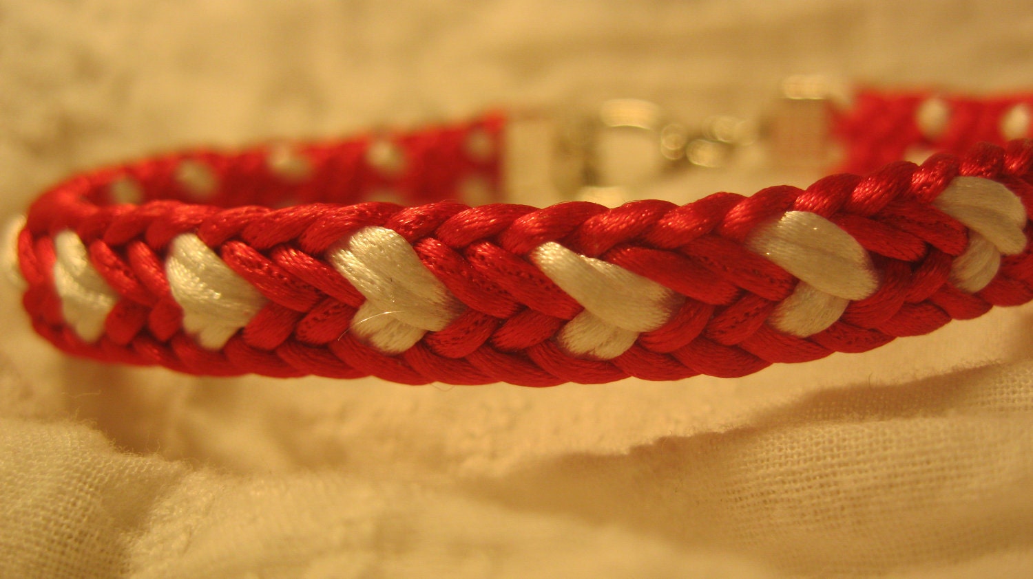 Kumihimo Valentine's Day Bracelet in Red and White Satin