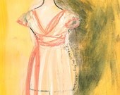Ivory Chiffon Dress Yellow Background Illustration Fine Art Giclee Print Limited Edition Mother's Day
