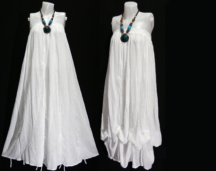 Size XS to 7X Handmade White Dress Hippie Bohemian Pumpkin White Cotton Strapless Maxi Long Womens Dress Code BH017