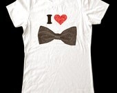 I Love (Heart) Bow tie shirt - Printed on Super Soft Cotton T-Shirts for Women and Men/Unisex