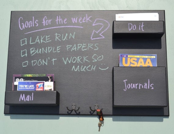 ON SALE Mail organizer blackboard small wall mounted pockets and hooks