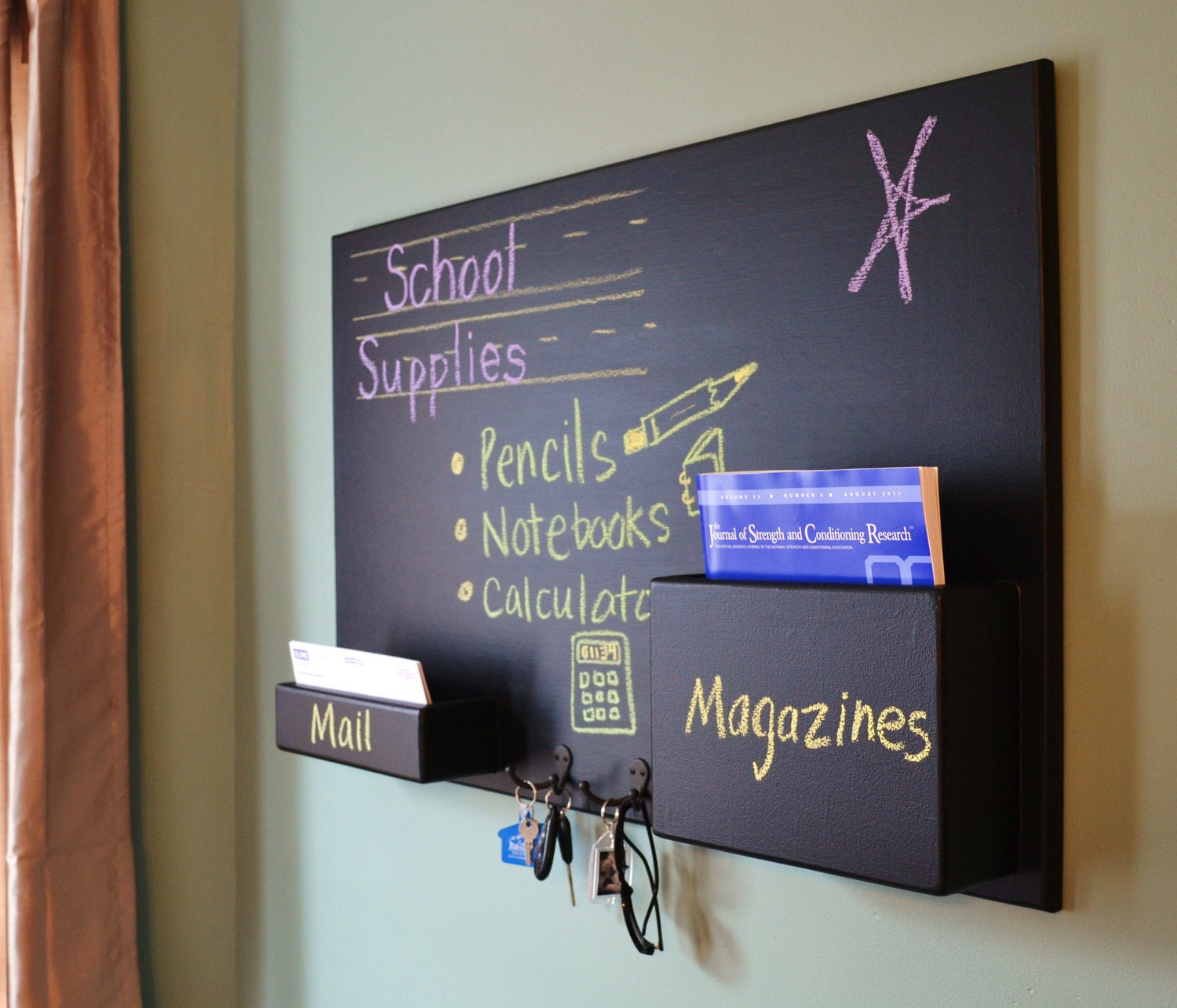 ON SALE Mail organizer blackboard small wall mounted pockets and hooks