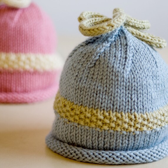 Hand knitted Baby Beanie Hat - Handknitted - Duck Egg/Pistachio - Wool/cashmere 0-3 months