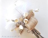 Silk cocoon and driftwood Wedding Bouquet-beach wedding bouquet with cocoon flowers, swarovski crystals, burlap, white ostrich feathers