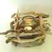 Driftwood Candle Holder Wedding Centerpiece with grey ckrackle glass - Ready to ship