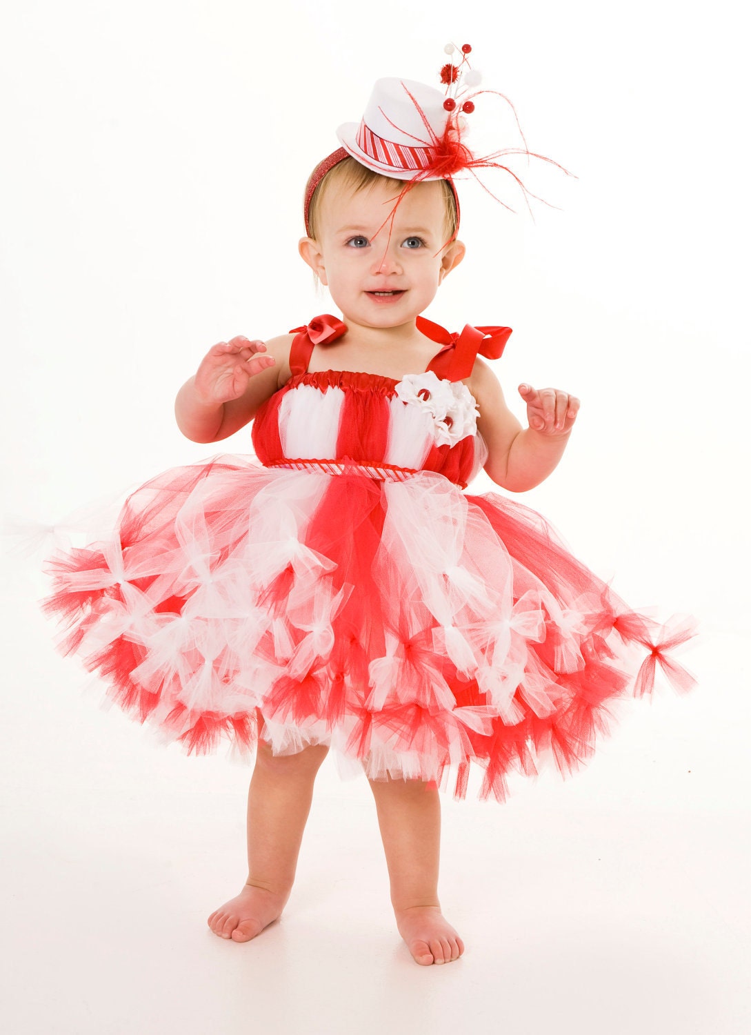 Petti Tutu Dress - Birthday or Christmas Outfit - Red & White - Peppermint Swirl - 3-4 Toddler Girl