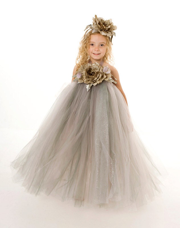 Flower Girl Tutu Dress - Grey - Sophisticated Silver - 12 Month to 2 Toddler Girl - LIMITED EDITION