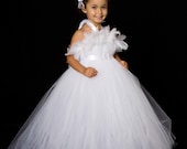 Flower Girl Tutu Dress - White - Winter Wonderland - 12 Month to 2 Toddler Girl