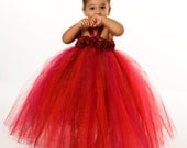 Tutu Dress - Holiday Christmas - Red & Burgundy - Radiant Red Poinsettia - 5-6 Youth Girl Il_170x135