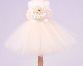 Flower Girl Tutu Dress - Ivory Champagne - Cream Cutie - 7-8 Youth Girl Il_170x135