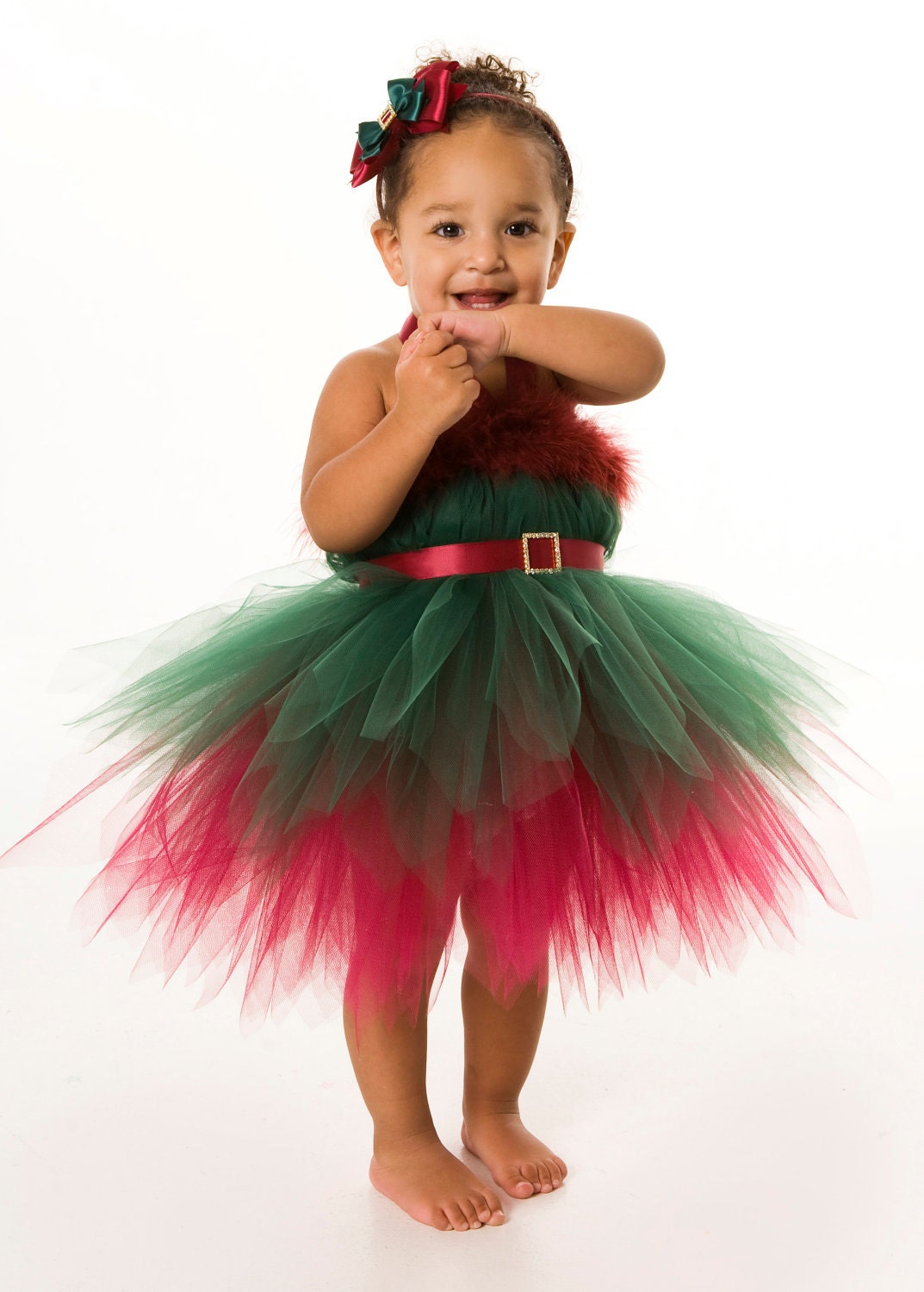 Tutu Dress - Holiday or Christmas Outfit - Green & Burgundy - Enchanted Elf - 5-6 Youth Girl Il_570xn