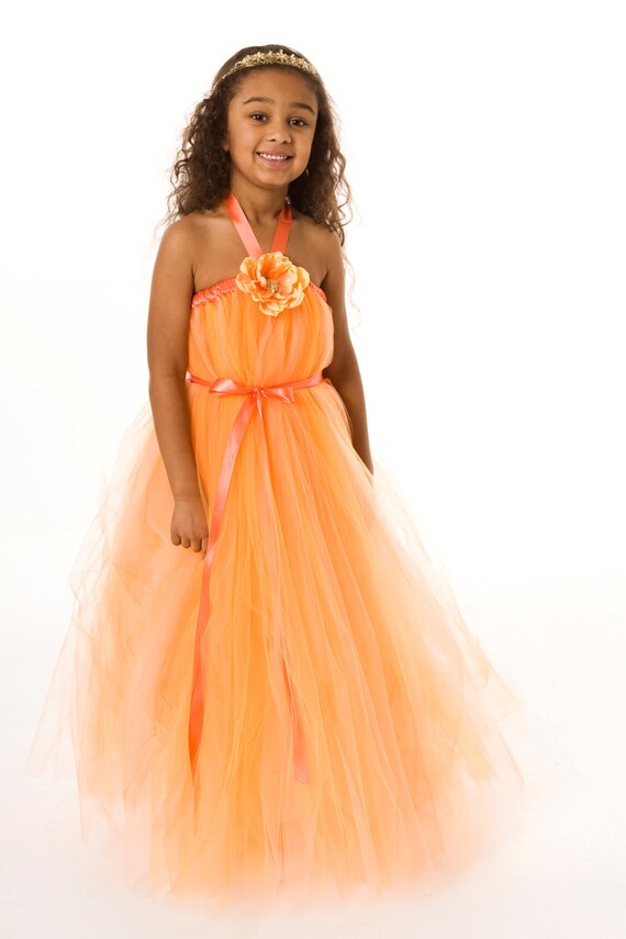 Flower Girl Tutu Dress - Orange- Sun Kissed - 12 Month to 2 Toddler Girl Il_570xn