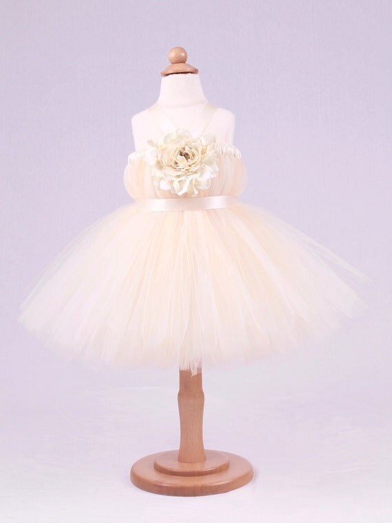 Flower Girl Tutu Dress - Ivory Champagne - Cream Cutie - 7-8 Youth Girl Il_570xn