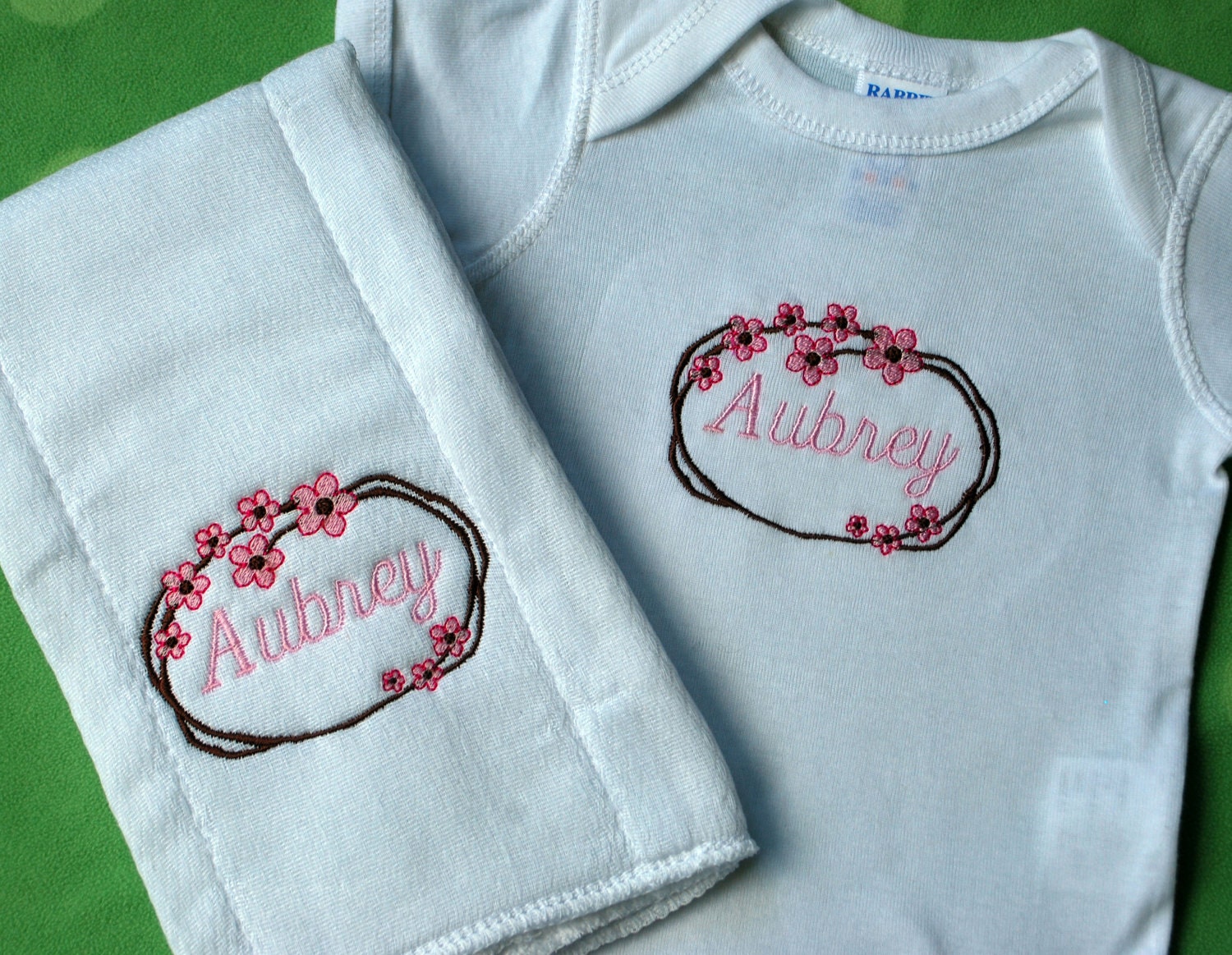 Cherry Blossom embroidered personalized gift set for baby girl