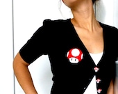 MARIO Inspired Cute Cardigan with Hand-made Applique and Hand-Made Mushroom Buttons