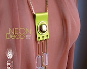 Yellow neon necklace. Long art deco neon necklace. Long neon statement necklace.