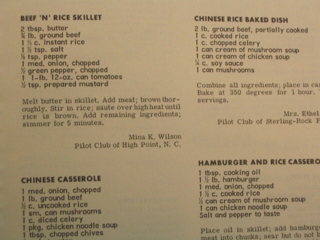 PILOT CLUB COOKBOOK, Vintage 1966, Casserole Favorites Including Salads