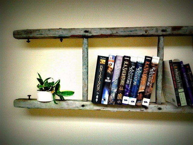 Vintage 8' 8 1/2" Wooden Ladder Bookshelf with Metal Strap