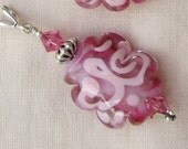 Bubblegum Pink Swirled Lampwork Pendant, Dark and Light Pinks on Summery Pendant