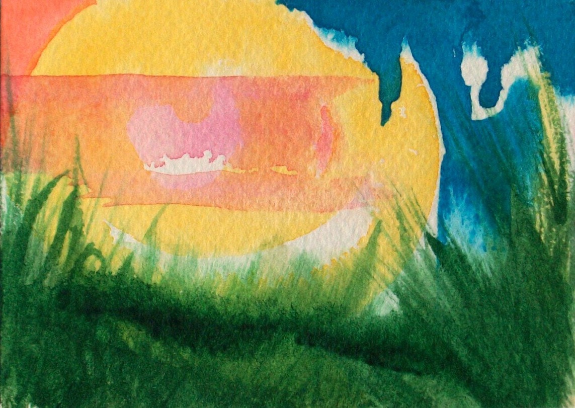 Original Abstract Painting- Life- watercolor and ink, landscape, miniature art, ACEO