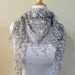 Scarf SILVER with floral print and rich lace edge - scarflette shawl neckwarmer - Spring / Summer