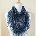 Womens scarf PETROL BLUE with floral embroidery and rich lace edge - scarflette shawl neckwarmer - Spring / Summer