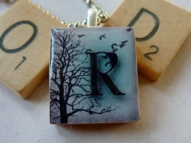 Scrabble Tile Pendant-Wintery Letter R-Initials-(I16)  Buy 3 Get 1 Free on all Scrabble Tile Pendants