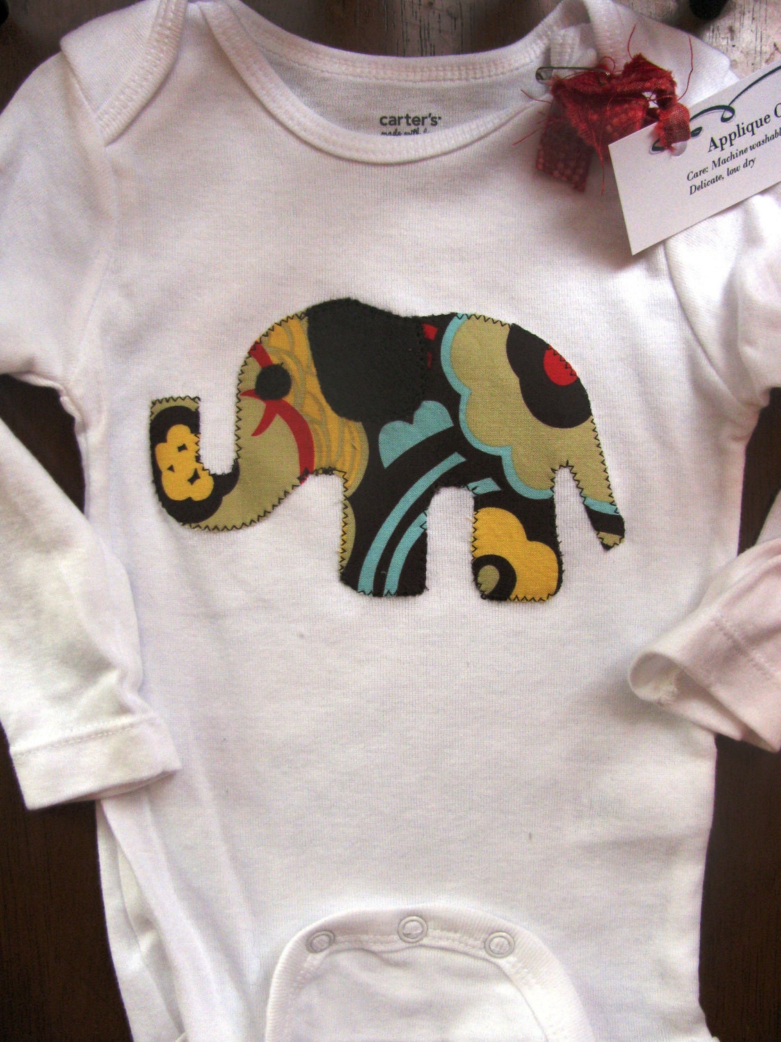 Elephant Applique onesie- Alexander Henry
