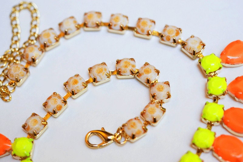 neon rhinestone necklace Brightest Pink Orange Yellow Neon