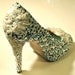 Bridal Wedding Heels Shoes - Teal Blue Swarovski Crystal - Rhinestone Pearls & Lace