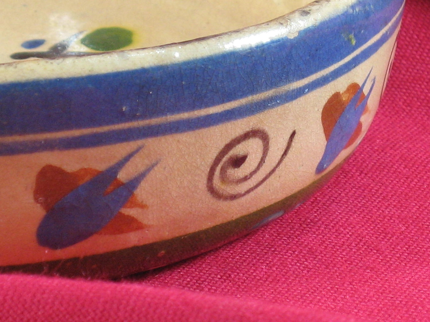 Vintage Handpainted Mexican Pottery, Handled Bowl Housewarming Gift Wedding Collectible Home Decor, Free Priority Shiping Included