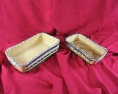 Vintage Handpainted Mexican Pottery  Rectangular Nesting Bowls Beautiful Graphics Home Decor, Free Priority Shipping Included