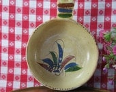 Vintage Mexican Pottery Handled Serving Bowl Home Decor Folk Art Kitchen Handmade Tableware -- Free Priority Shipping Included