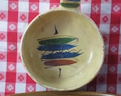 Vintage Mexican Pottery Handmade Handled Serving Bowl Dishes Table Home Decor Folk Art -- Free Priority Shipping Include