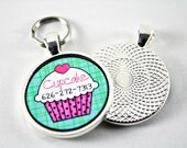 Pink Cupcake with Teal Background Pet ID Tag