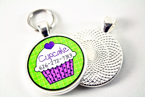 Purple Cupcake with Green Background Pet ID Tag