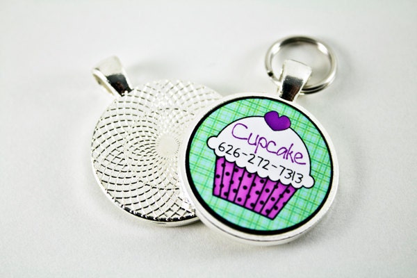 Purple Cupcake with Teal Background Pet ID Tag