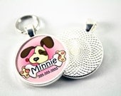 Pink Circular Cute Puppy Pet ID Tag