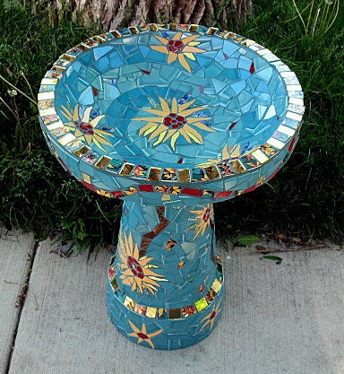 Mosaic Bird Bath Sunflowers