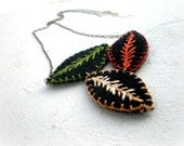 Felted necklace - leaves - felt jewelry, burnt orange, green